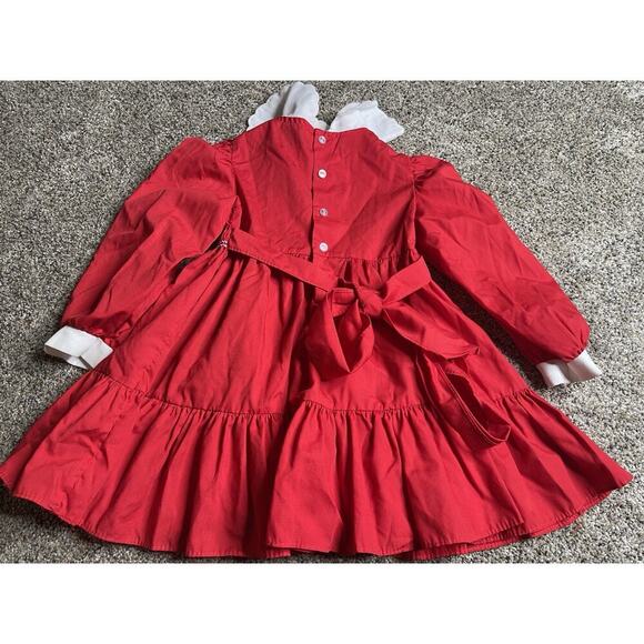 Vintage Polly Flinders Bright Red Smocked Dress Embroidery Toddler Size 4 - Picture 4 of 4